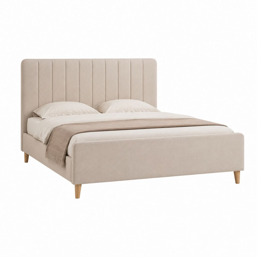 Polsterbett Doppelbett Beige Polyester-Velours Rechteckig 180 x 200 cm