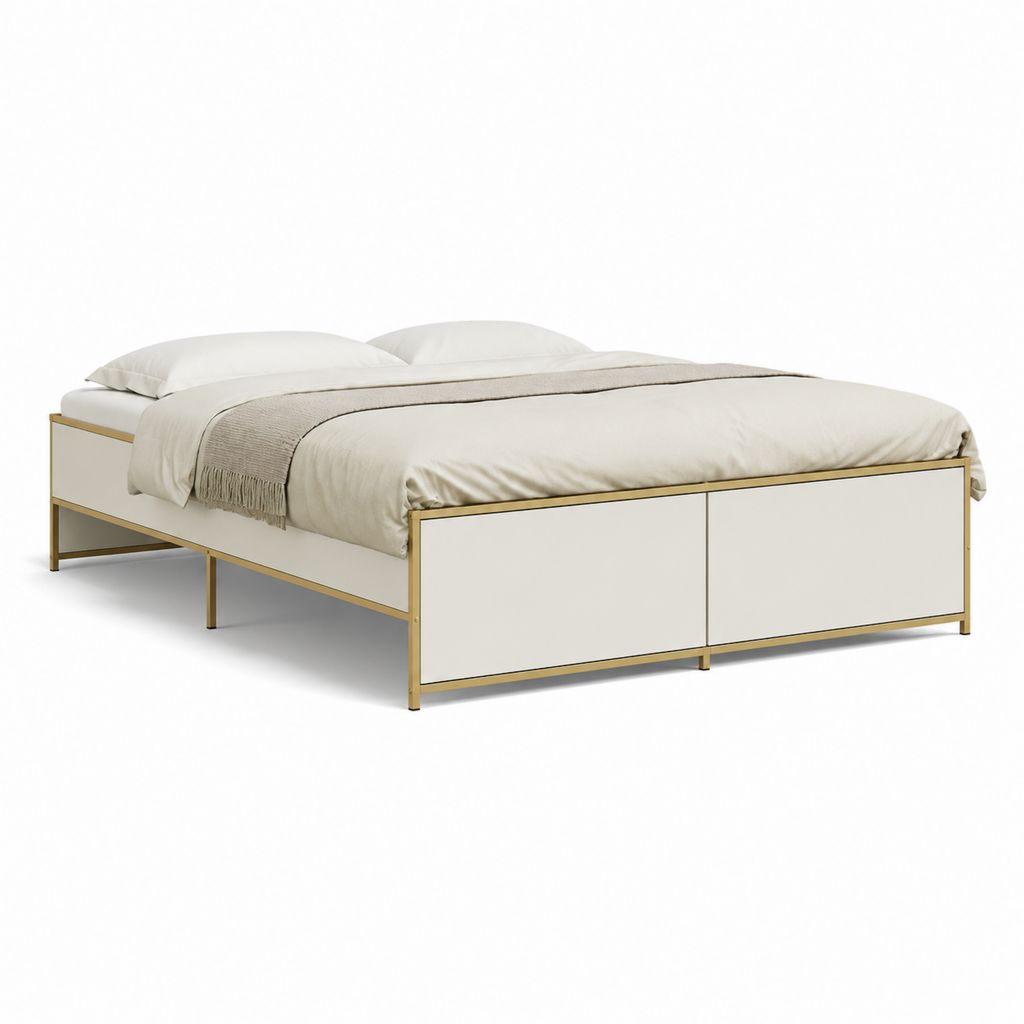 Stauraumbett Doppelbett Weiß Gold Stahl MDF Rechteckig 160 x 200 cm