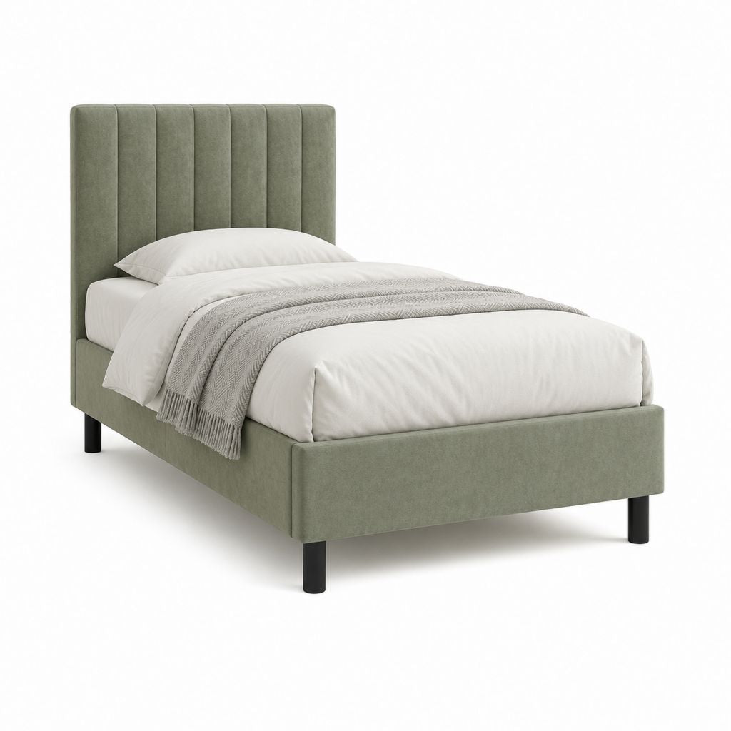 Polsterbett 90 x 200 cm olivgrün mit Polyester-Samtbezug rechteckig