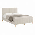 Polsterbett Doppelbett Beige Samt mit vertikal gestepptem Kopfteil 160 x 200 cm