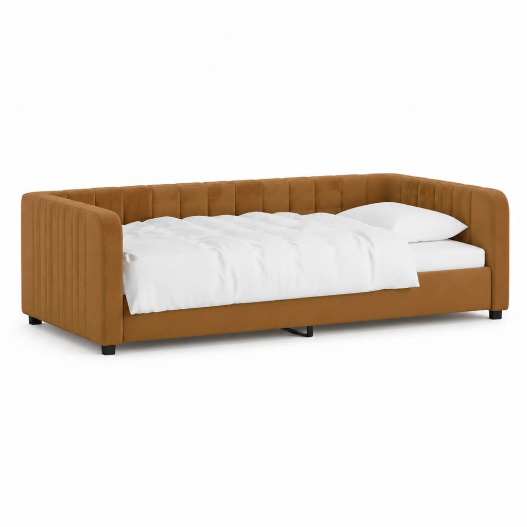 Tagesbett Polsterbett Cognac Polyester-Samt Rechteckig mit Liegefläche 90 x 200 cm