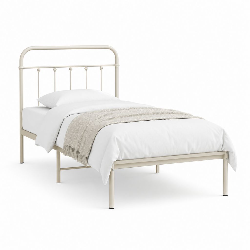 Metallbett Einzelbett Cremeweiß pulverbeschichteter Stahl 90 x 200 cm
