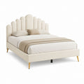 Polsterbett Doppelbett Creme 100 % Polyester mit gepolstertem Bogenkopfteil 160 x 200 cm