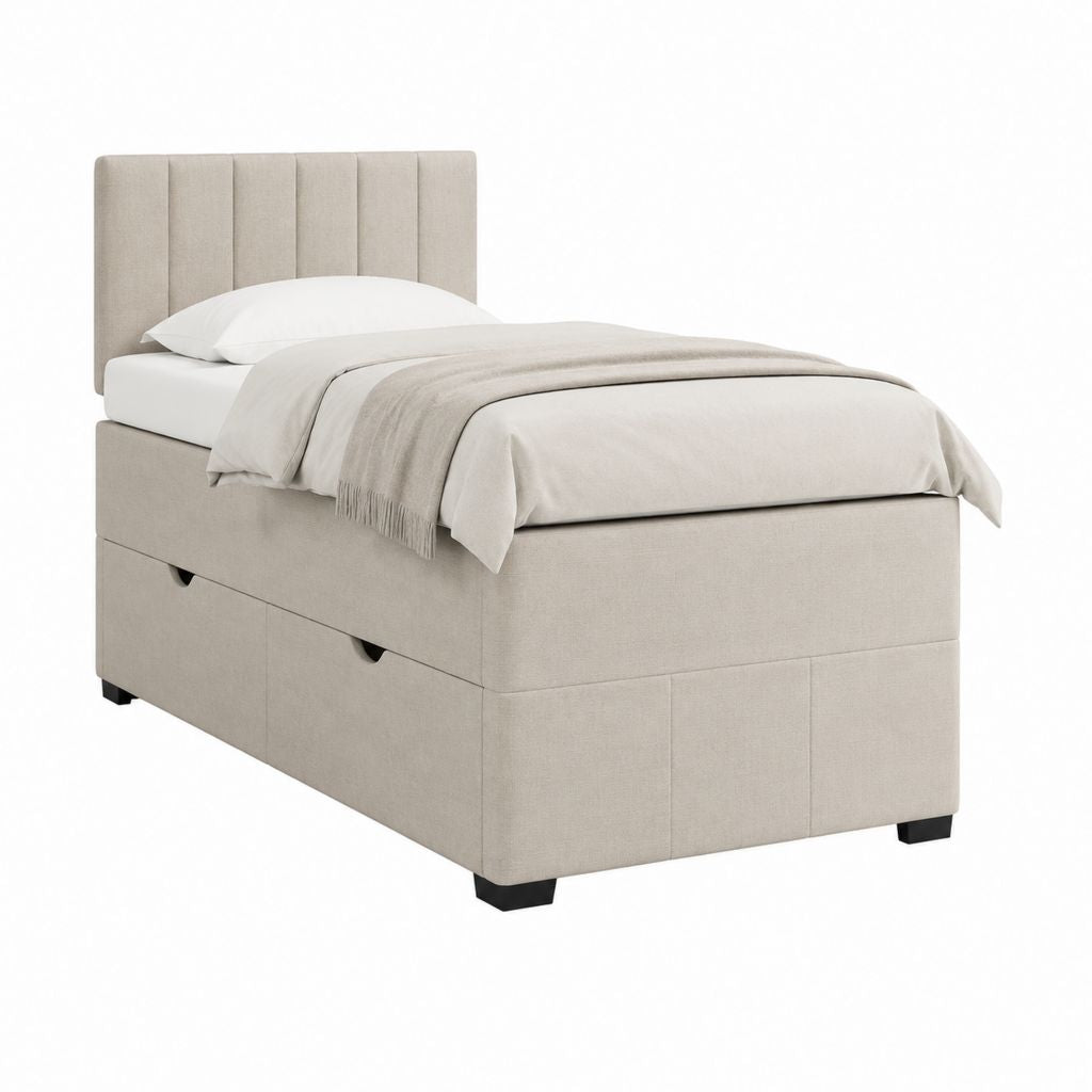 Polsterbett mit Stauraum Beige Polyester rechteckig 90 x 200 cm