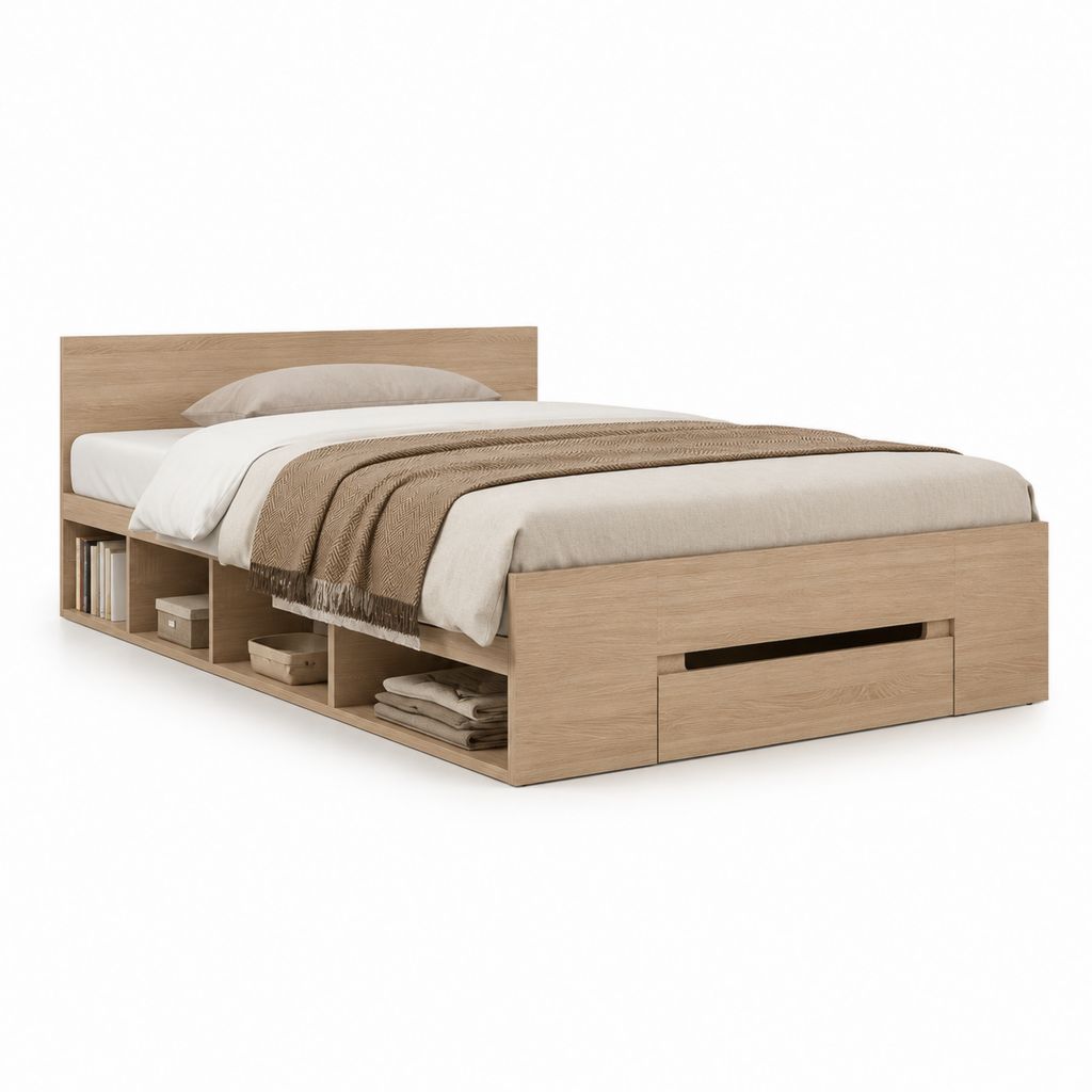 Stauraumbett Doppelbettgestell Eiche hell Spanplatte rechteckig 160 x 200 cm