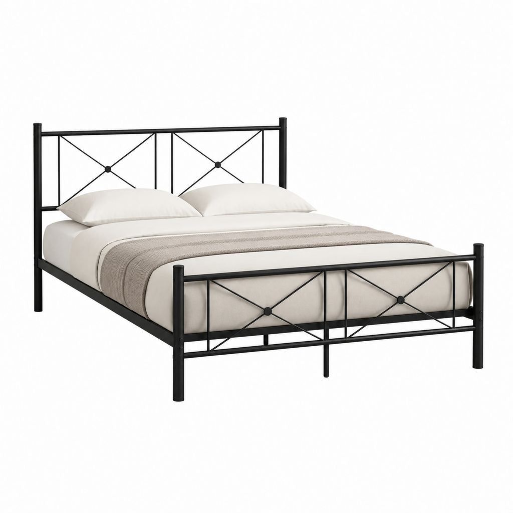 Metallbett Doppelbettgestell Schwarz aus pulverbeschichtetem Stahl rechteckig 140 x 200 cm
