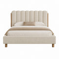 Polsterbett Doppelbett Beige mit Polyesterbezug und Massivholzbeinen Rechteckig 160 x 200 cm