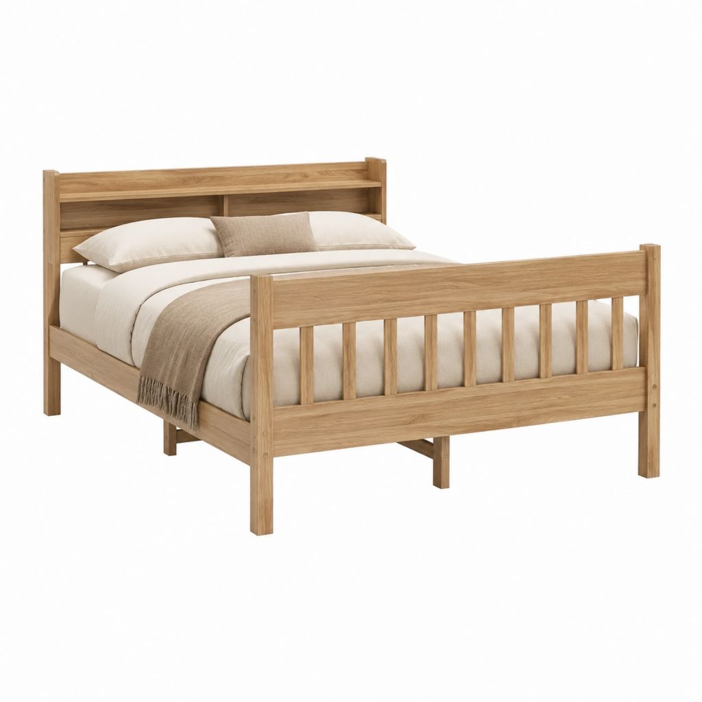 Doppelbett Bettgestell Natur aus massivem Eichenholz mit Stauraumkopfteil 160 x 200 cm