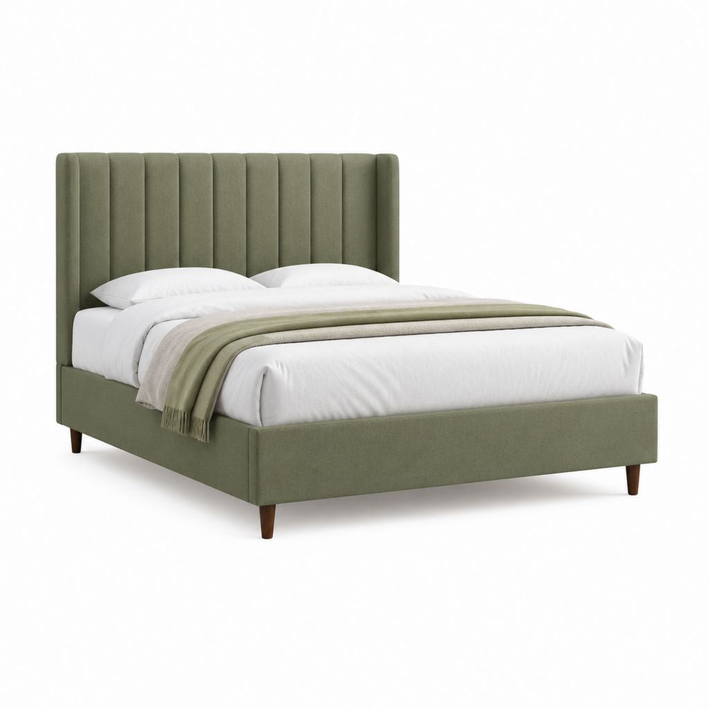 Polsterbett Doppelbett Olivgrün mit Polyester-Samtbezug rechteckig für Matratze 160 x 200 cm