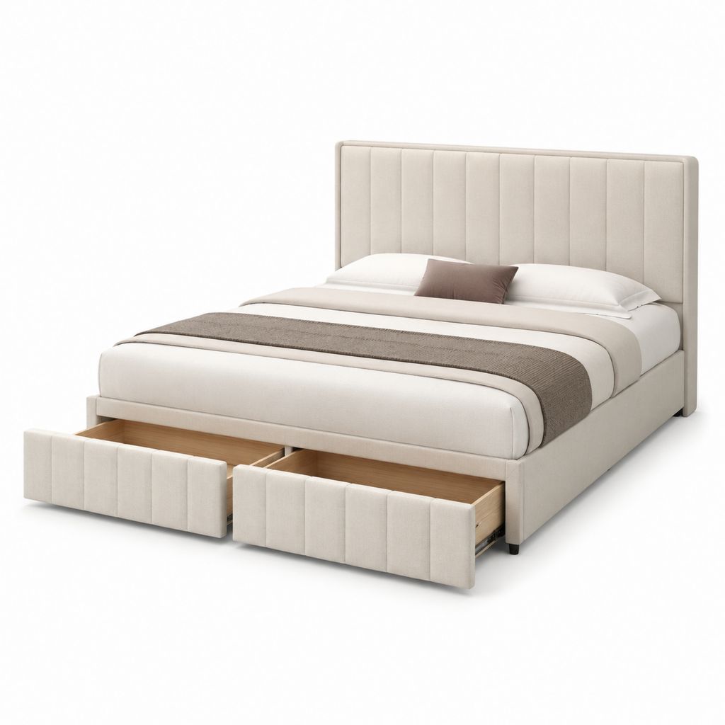 Polsterbett Doppelbett Beige Polyester mit 2 Schubladen 160 x 200 cm