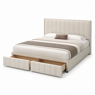 Polsterbett Doppelbett Beige Polyester mit 2 Schubladen 160 x 200 cm