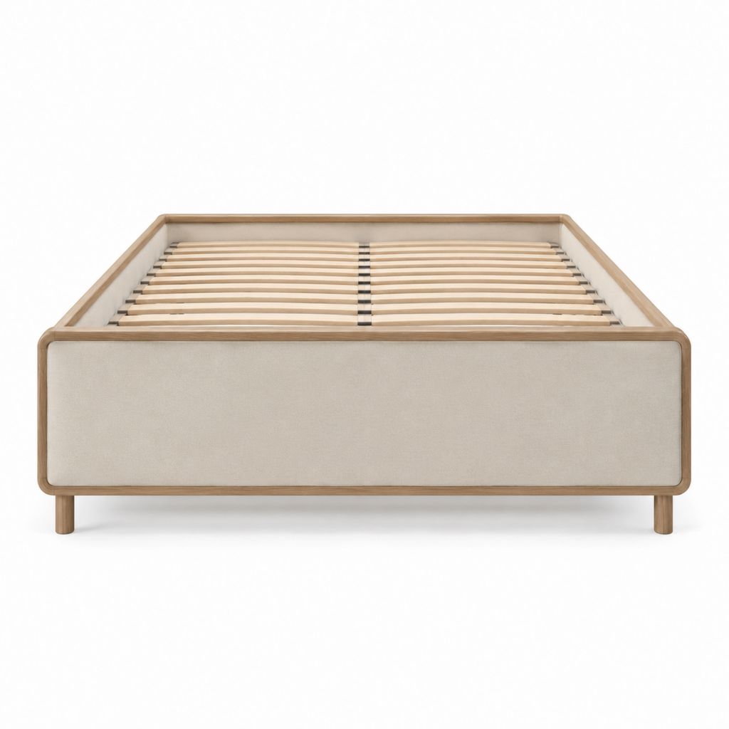 Polsterbett Beige mit Massivholzrahmen und Lattenrost 180 x 200 cm
