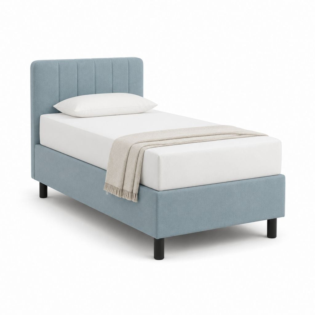 Polsterbett Einzelbett Hellblau Polyester mit gepolstertem Kopfteil 90 x 200 cm