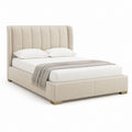 Polsterbett Doppelbett Creme Samtbezug aus Polyester Rechteckig 160 x 200 cm