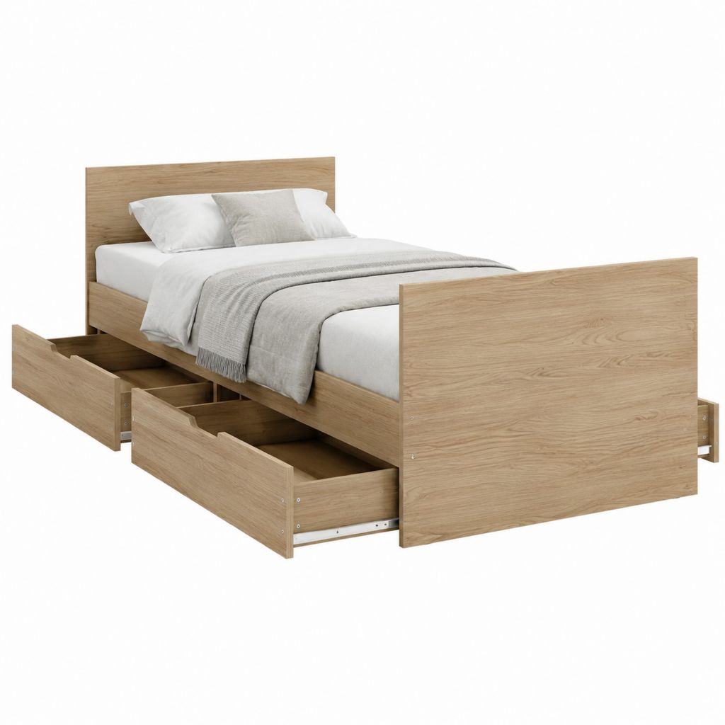 Stauraumbett Bettgestell Eiche natur Holzwerkstoff rechteckig mit 4 Schubladen 160 x 200 cm
