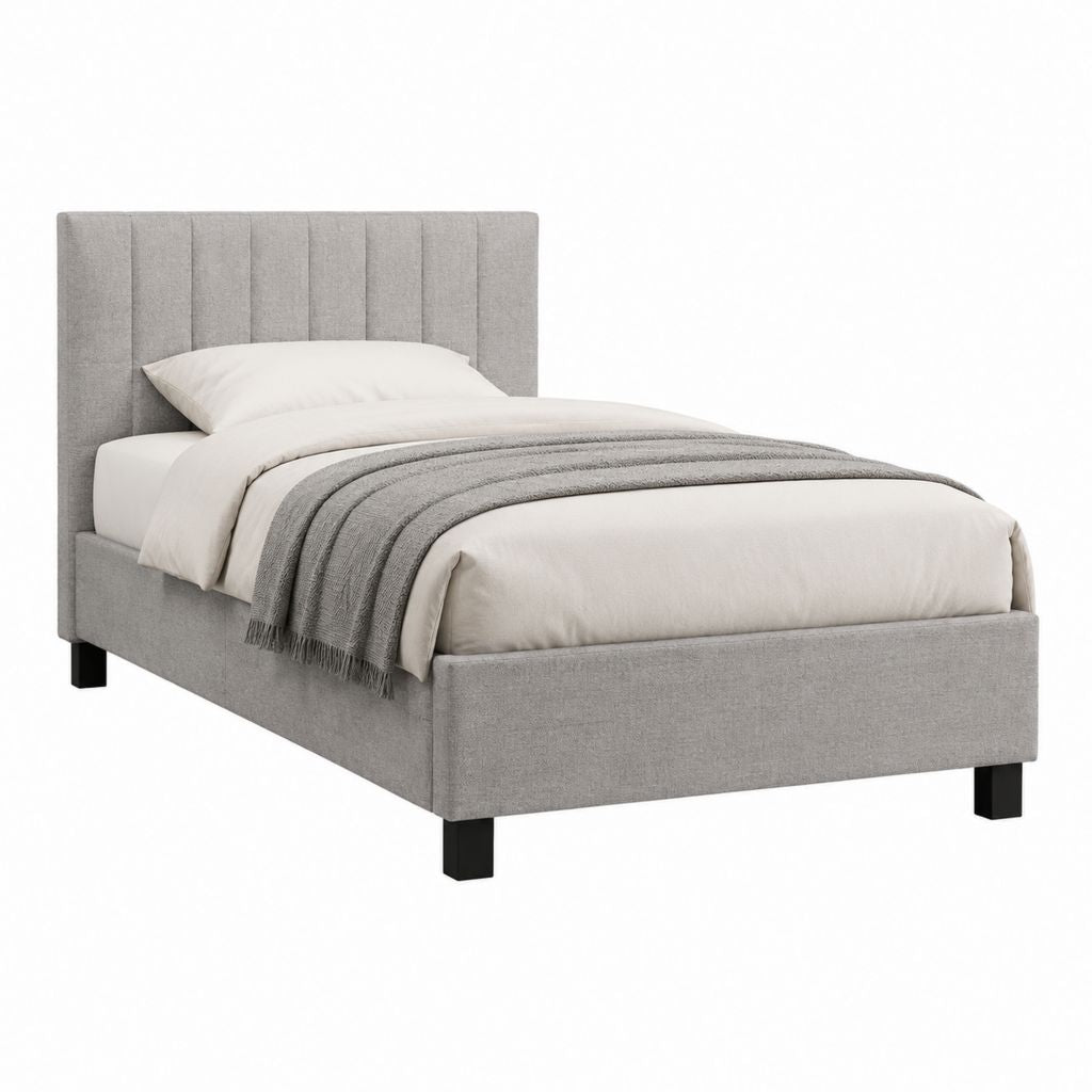 Polsterbett Einzelbett Grau Polyester mit Lattenrost 90 x 200 cm