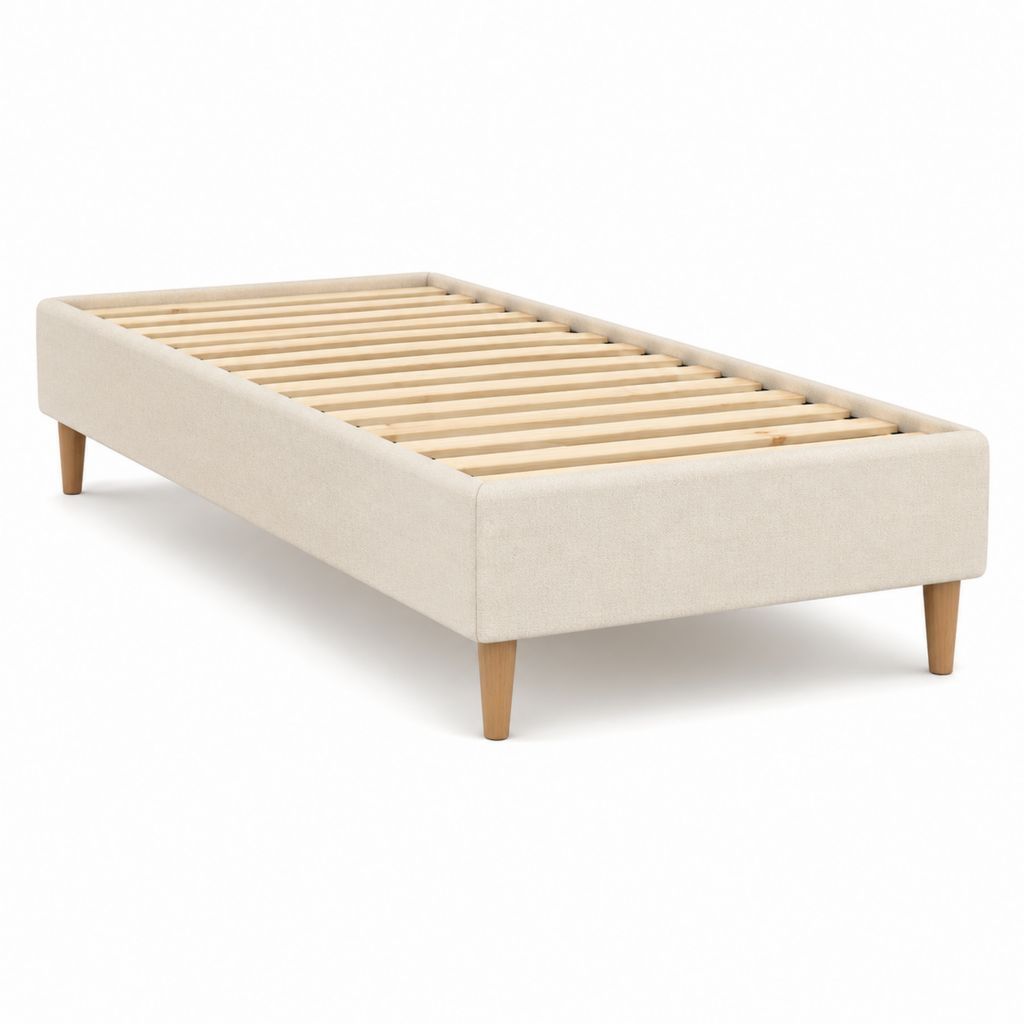 Bettgestell mit Lattenrost Beige Polyester Rechteckig 90 x 200 cm