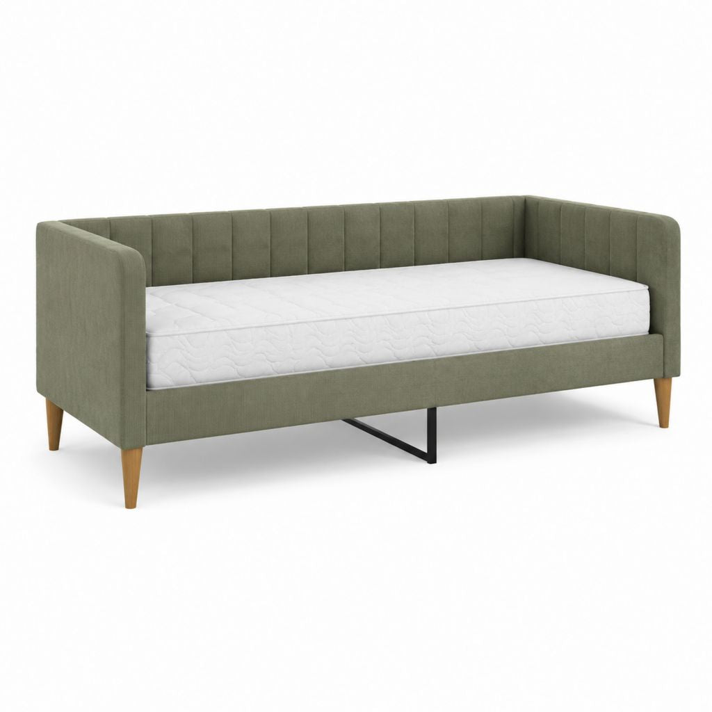 Tagesbett mit Matratze olivgrün Polyester rechteckig Liegefläche 90 x 200 cm