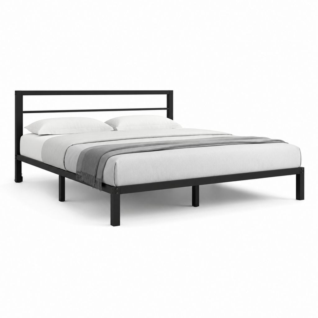Metallbett Doppelbett Schwarz pulverbeschichteter Stahl rechteckig 160 x 200 cm