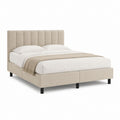 Polsterbett Doppelbett Beige mit Polyesterbezug und vertikal gestepptem Kopfteil 160 x 200 cm